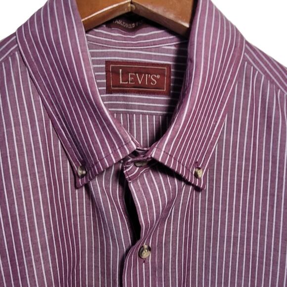 VNTG 1984 Levi’s Burgundy Stripe Button Shirt L Retro Cowboy Rodeo Westerncore - Picture 2 of 9